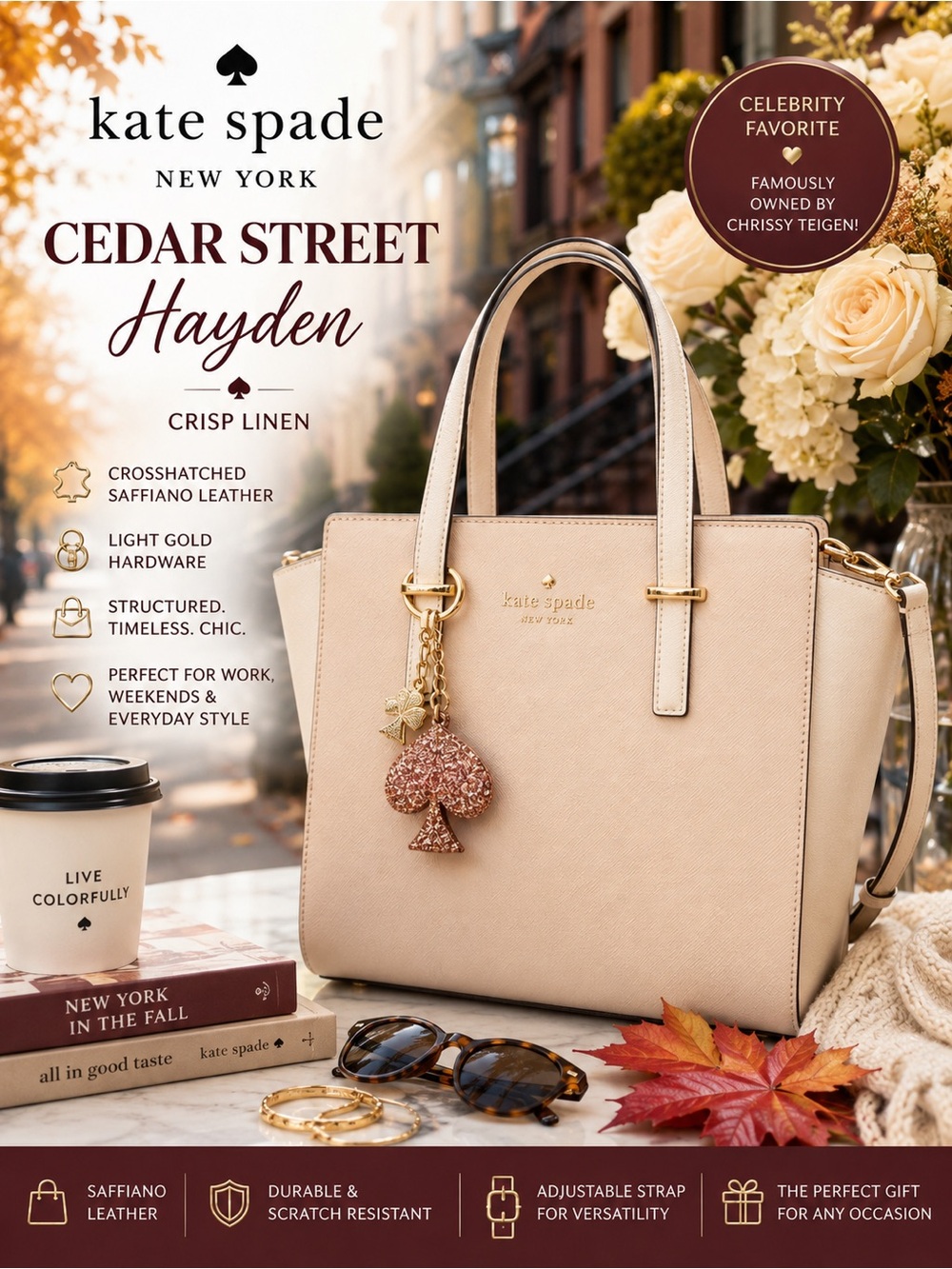 Kate Spade New York  Cedar Street Saffiano Leather Crossbody Bag in Crisp Linen